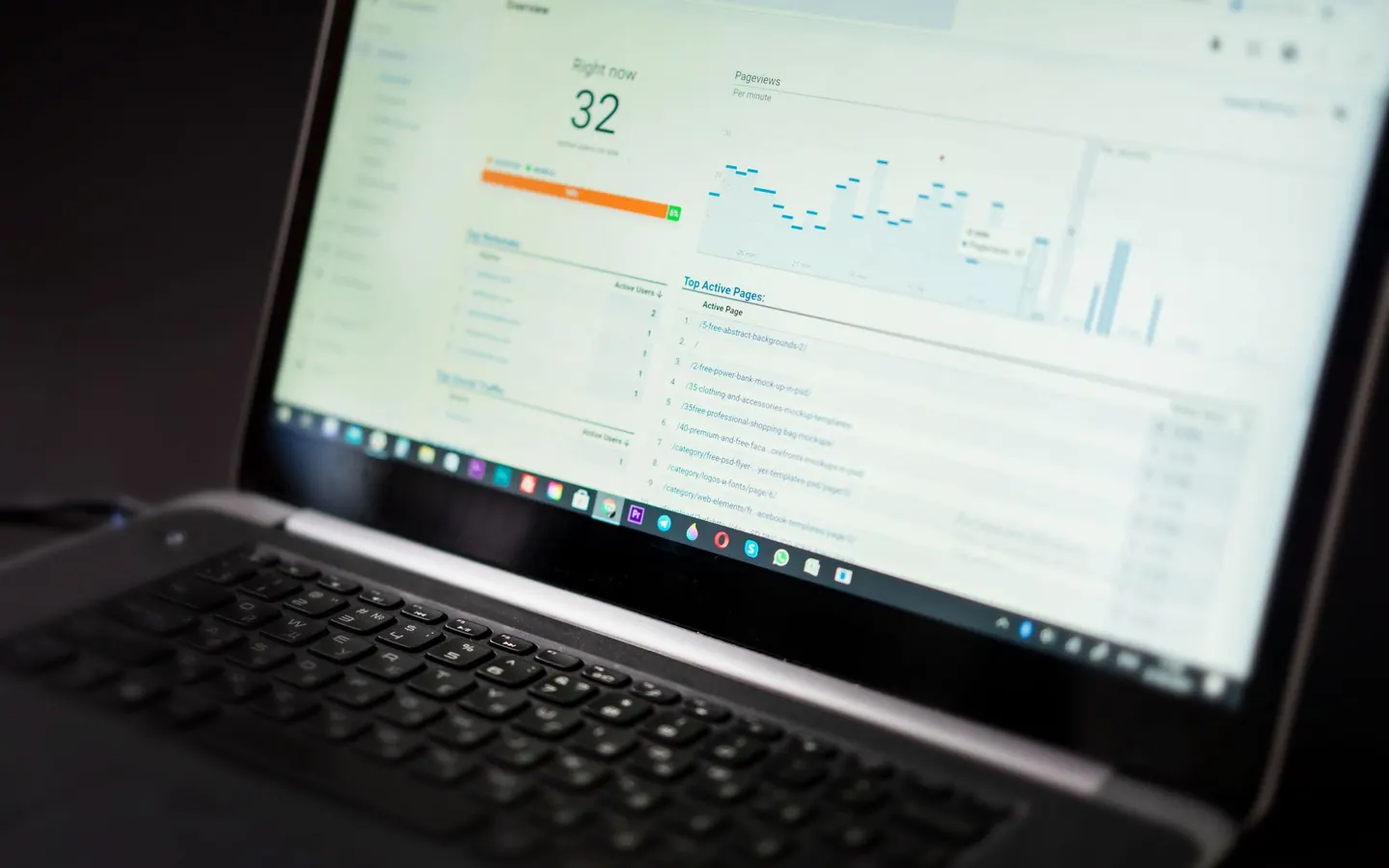 Ordinateur affichant des indicateurs de suivi marketing